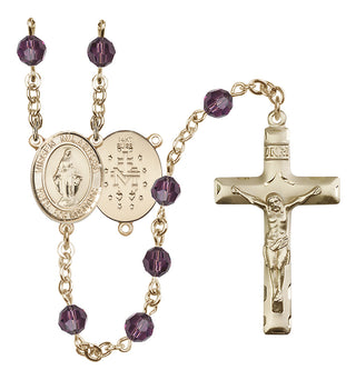 14 Karat Gold 6mm Austrian Crystal Virgen Milagrosa Rosary in Amethyst