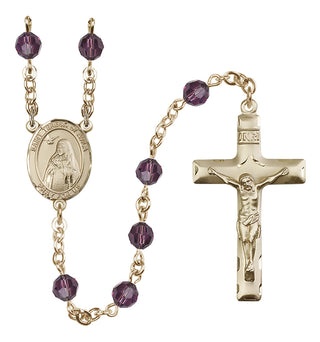 14 Karat Gold 6mm Austrian Crystal Saint Teresa of Avila Rosary in Amethyst