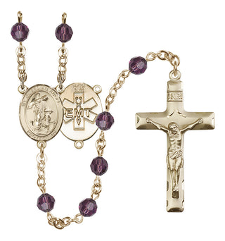 14 Karat Gold 6mm Austrian Crystal Guardian Angel / EMT Rosary in Amethyst