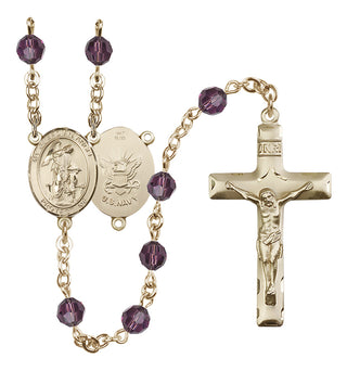 14 Karat Gold 6mm Austrian Crystal Guardian Angel / Navy Rosary in Amethyst