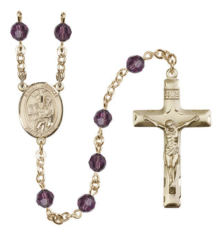 14 Karat Gold 6mm Austrian Crystal Saint Jerome Rosary in Amethyst
