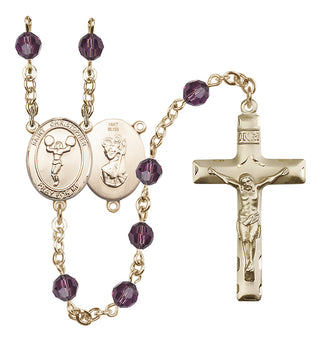 14 Karat Gold 6mm Austrian Crystal Saint Christopher/Cheerleading Rosary in Amethyst