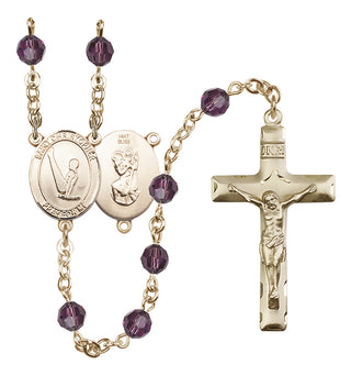 14 Karat Gold 6mm Austrian Crystal Saint Christopher/Gymnastics Rosary in Amethyst