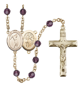 14 Karat Gold 6mm Austrian Crystal Saint Sebastian/Golf Rosary in Amethyst