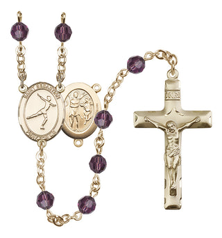 14 Karat Gold 6mm Austrian Crystal Saint Sebastian/Figure Skating Rosary in Amethyst