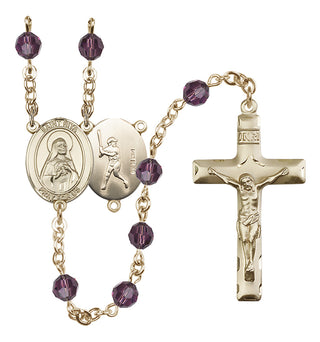 14 Karat Gold 6mm Austrian Crystal Saint Rita / Baseball Rosary in Amethyst