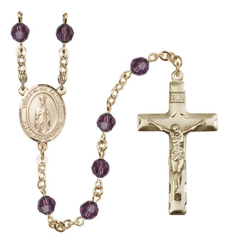 14 Karat Gold 6mm Austrian Crystal Virgen del Fatima Rosary in Amethyst