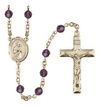 14 Karat Gold 6mm Austrian Crystal Saint Isaac Jogues Rosary in Amethyst