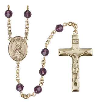 14 Karat Gold 6mm Austrian Crystal Saint Matilda Rosary in Amethyst