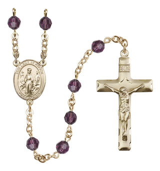 14 Karat Gold 6mm Austrian Crystal Our Lady of Knock Rosary in Amethyst