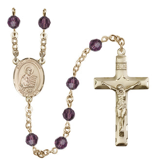 14 Karat Gold 6mm Austrian Crystal Saint Christian Demosthenes Rosary in Amethyst
