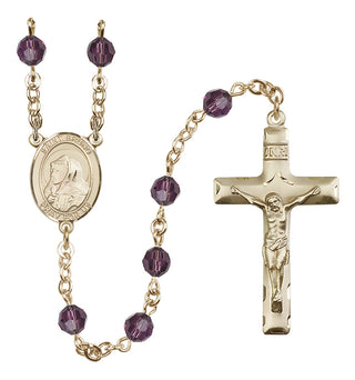 14 Karat Gold 6mm Austrian Crystal Saint Bruno Rosary in Amethyst