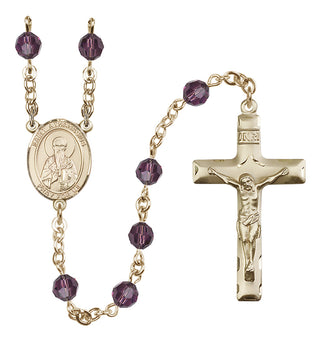14 Karat Gold 6mm Austrian Crystal Saint Athanasius Rosary in Amethyst
