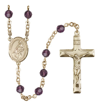 14 Karat Gold 6mm Austrian Crystal Saint Thomas of Villanova Rosary in Amethyst