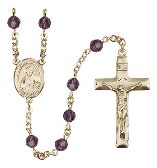 14 Karat Gold 6mm Austrian Crystal Saint Pius X Rosary in Amethyst