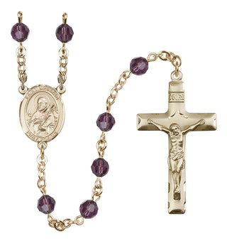 14 Karat Gold 6mm Austrian Crystal Saint Meinrad of Einsiedeln Rosary in Amethyst