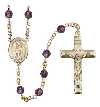 14 Karat Gold 6mm Austrian Crystal Saint Ronan Rosary in Amethyst