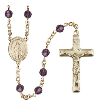 14 Karat Gold 6mm Austrian Crystal Saint Odilia Rosary in Amethyst