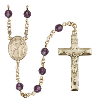 14 Karat Gold 6mm Austrian Crystal Saint Columbanus Rosary in Amethyst