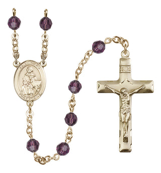 14 Karat Gold 6mm Austrian Crystal Saint Giles Rosary in Amethyst