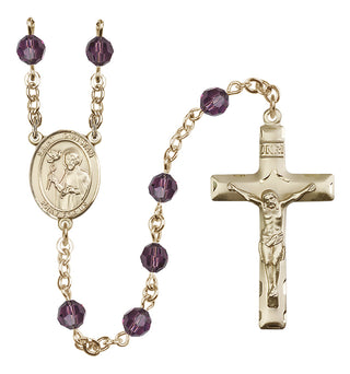 14 Karat Gold 6mm Austrian Crystal Saint Dunstan Rosary in Amethyst
