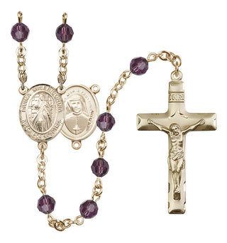 14 Karat Gold 6mm Austrian Crystal Divina Misericordia Rosary in Amethyst