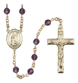 14 Karat Gold 6mm Austrian Crystal Saint Drogo Rosary in Amethyst