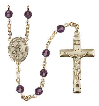 14 Karat Gold 6mm Austrian Crystal Our Lady of Assumption Rosary in Amethyst