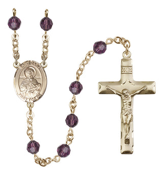 14 Karat Gold 6mm Austrian Crystal Saint Daria Rosary in Amethyst