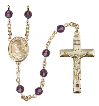 14 Karat Gold 6mm Austrian Crystal Saint Daniel Comboni Rosary in Amethyst