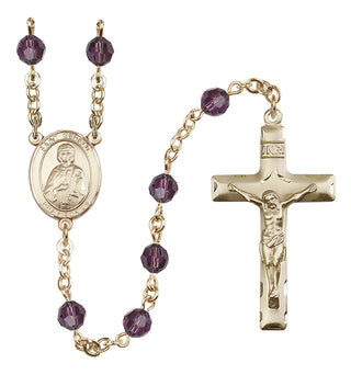 14 Karat Gold 6mm Austrian Crystal Saint Gerald Rosary in Amethyst