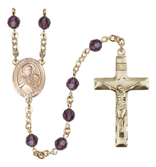 14 Karat Gold 6mm Austrian Crystal Saint Viator of Bergamo Rosary in Amethyst