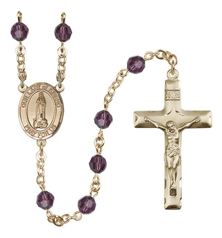 14 Karat Gold 6mm Austrian Crystal Our Lady of Kibeho Rosary in Amethyst