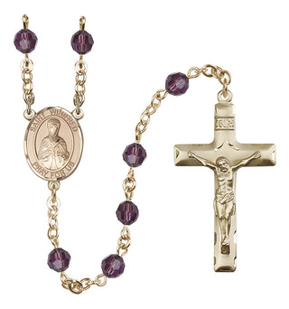 14 Karat Gold 6mm Austrian Crystal Saint Winifred of Wales Rosary in Amethyst