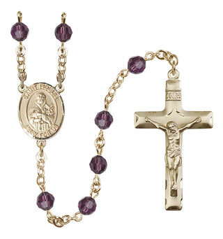 14 Karat Gold 6mm Austrian Crystal Saint Fidelis Rosary in Amethyst