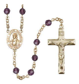 14 Karat Gold 6mm Austrian Crystal Saint Kateri Tekakwitha Rosary in Amethyst