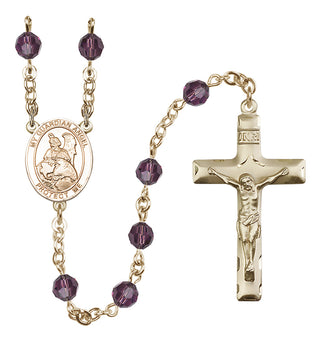 14 Karat Gold 6mm Austrian Crystal Guardian Angel Protector Rosary in Amethyst