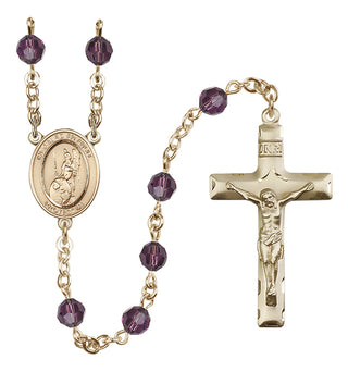 14 Karat Gold 6mm Austrian Crystal Guardian Angel of the World Rosary in Amethyst