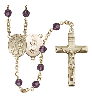 14 Karat Gold 6mm Austrian Crystal Saint Christopher / Karate Rosary in Amethyst