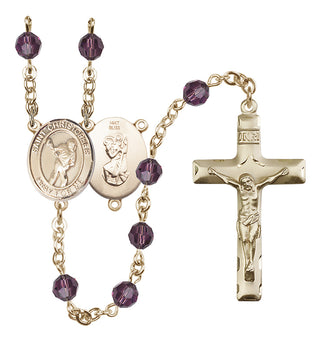 14 Karat Gold 6mm Austrian Crystal Saint Christopher/Lacrosse Rosary in Amethyst