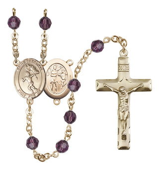 14 Karat Gold 6mm Austrian Crystal Saint Sebastian /Track&Field-Women Rosary in Amethyst