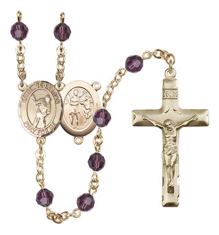 14 Karat Gold 6mm Austrian Crystal Saint Sebastian/Lacrosse Rosary in Amethyst