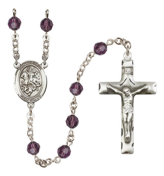 Sterling Silver 6mm Austrian Crystal Saint George Rosary in Amethyst