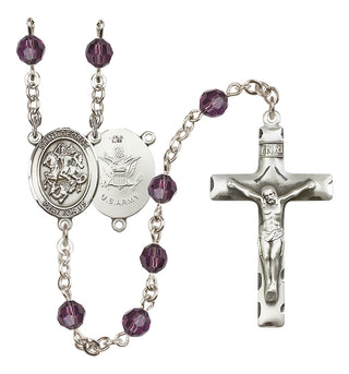 Sterling Silver 6mm Austrian Crystal Saint George / Army Rosary in Amethyst