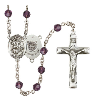 Sterling Silver 6mm Austrian Crystal Saint George / Coast Guard Rosary in Amethyst