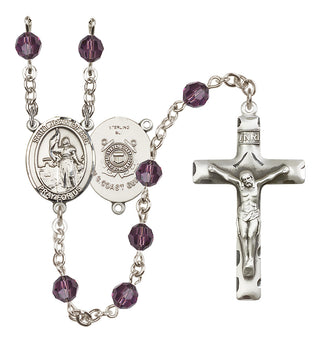 Sterling Silver 6mm Austrian Crystal Saint Joan of Arc /Coast Guard Rosary in Amethyst