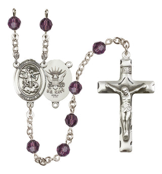 Sterling Silver 6mm Austrian Crystal Saint Michael / Navy Rosary in Amethyst