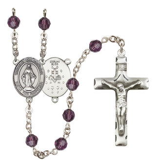 Sterling Silver 6mm Austrian Crystal Virgen Milagrosa Rosary in Amethyst