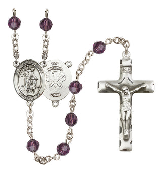 Sterling Silver 6mm Austrian Crystal Guardian Angel / Nat'l Guard Rosary in Amethyst