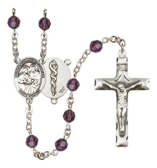 Sterling Silver 6mm Austrian Crystal Saints Cosmas & Damian / Doctors Rosary in Amethyst